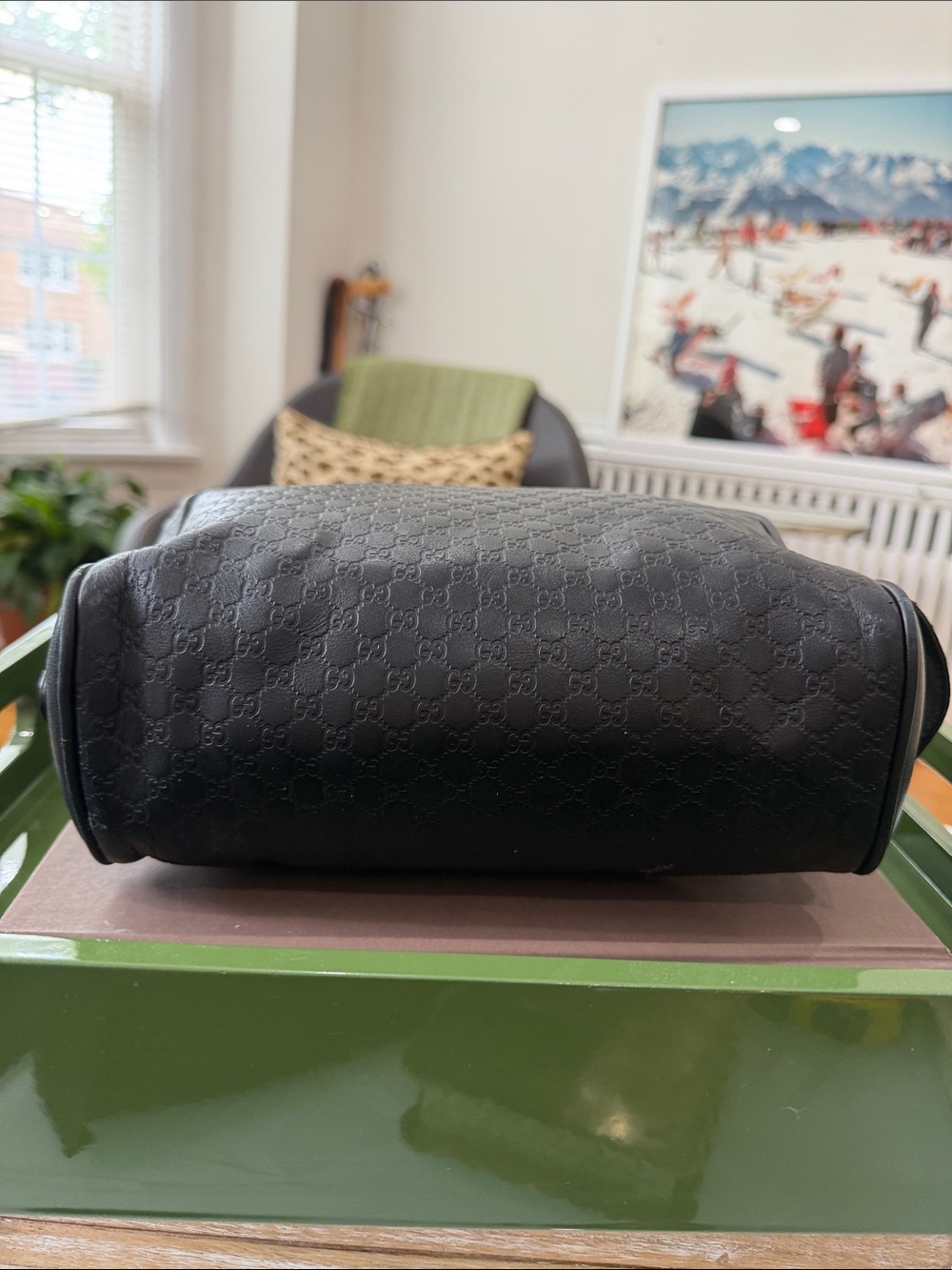 Authentic Gucci Black GG-Embossed Leather Toiletry Pouch with Silver-Tone Zip - Picture 6 of 10